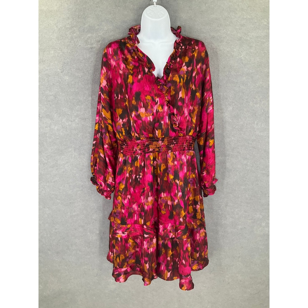 Emma & Michele XL Abstract Print Ruffle Trim Long Sleeve Dress Cocktail Party